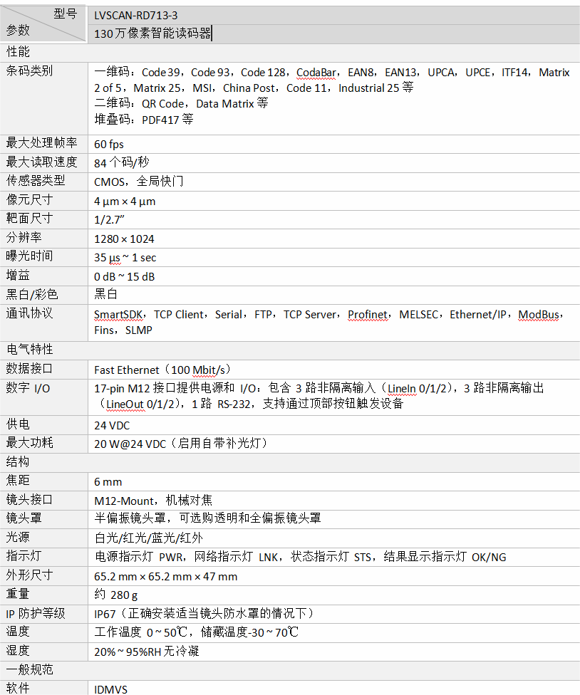 ？礚VSCAN-RD713-3智能读码器参数图